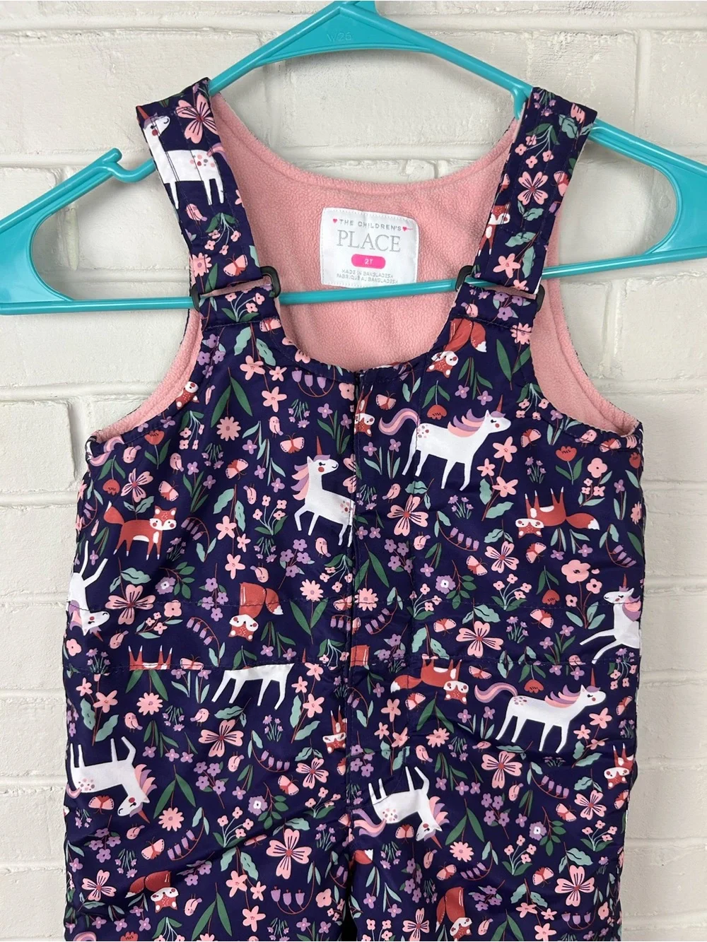 The Children’s Place Girls Unicorn Woodland Animal Print Snow Bib Pants Size 2T
